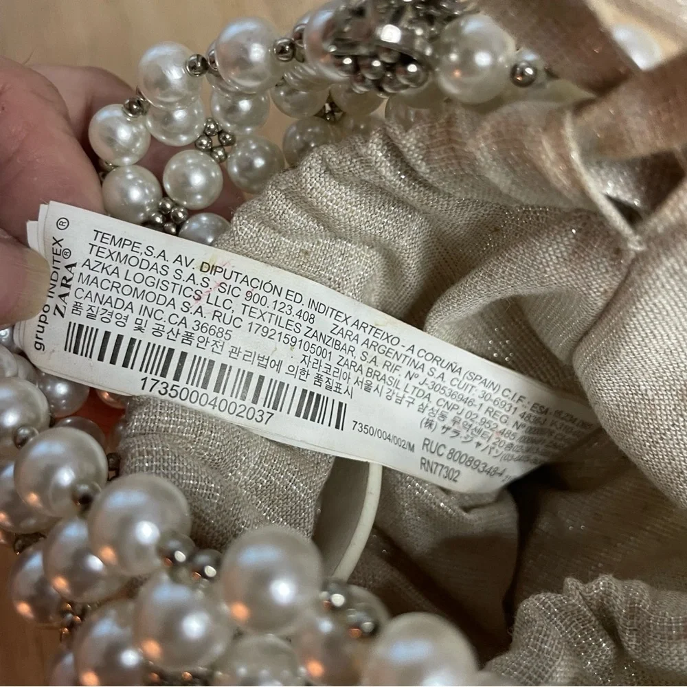 ZARA Bag with White Faux Pearls & Silver Beads Crossbody Handbag! New condition - Picture 9 of 13